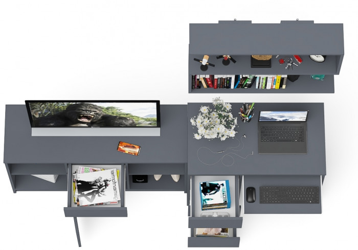 Мори компьютерный стол МС-6 левый + Тумба МТВ1204.1 + Полка 900, графит