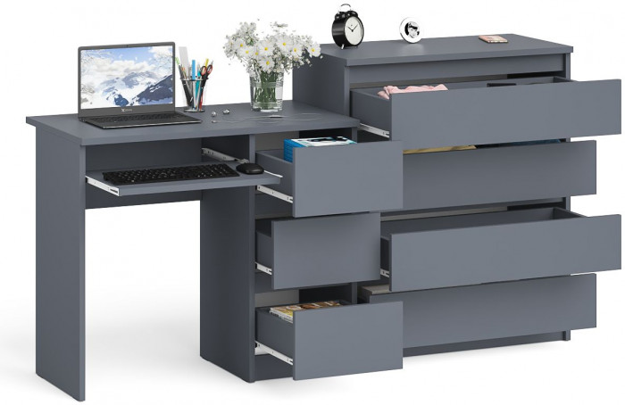 Мори компьютерный стол МС-6 правый + Комод МК800.4, графит