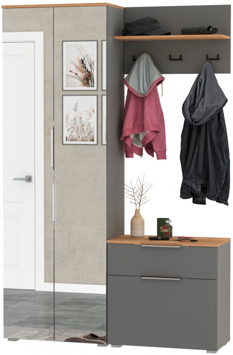 Октава Прихожая 10, серый графит/дуб крафт золотой/фасады МДФ серый графит