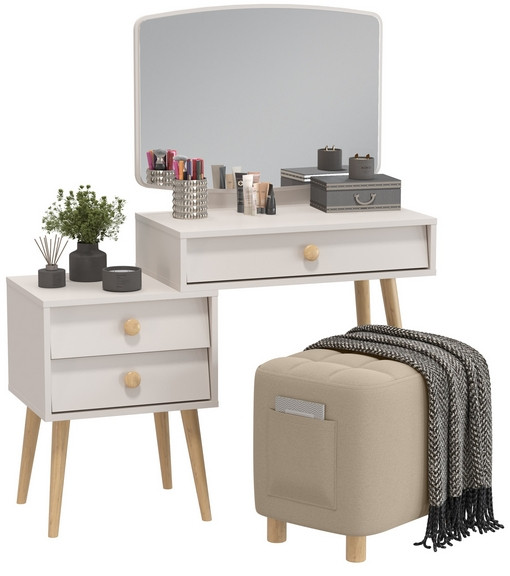 Афина Спальня 4-25901М1к.с. Трюмо + Банкетка 6-5127ТКВбеж Вики, кашемир серый/ткань бежевая