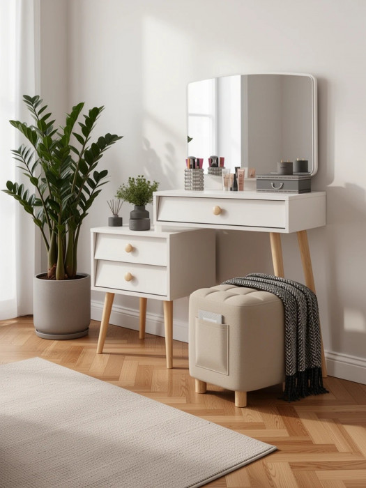 Афина Спальня 4-25901М1к.с. Трюмо + Банкетка 6-5127ТКВбеж Вики, кашемир серый/ткань бежевая