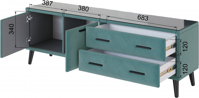 Тумба ТВ интерьерная Виго 1,6 бирюза