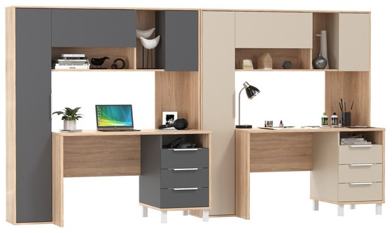 Два стола компьютерных Комфорт 12.95N, цвет дуб сонома/сатин/дуб сонома/тёмно-серый, ШхГхВ 324х60,3х180 см., НЕ универсальная сборка