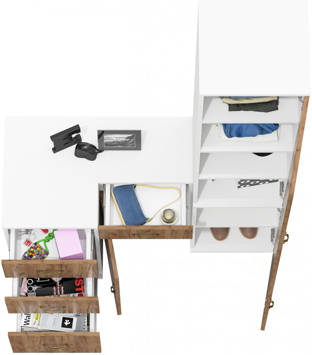 Лидер-8 Пенал МД 22Б + Тумба МД 3.15 + Тумба МД 3.16, белый шагрень/крафт золото