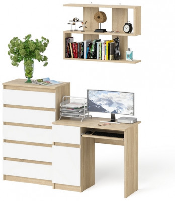 Мори компьютерный стол МС-1 левый + Комод МК700.5 + Полка 900, дуб сонома/белый