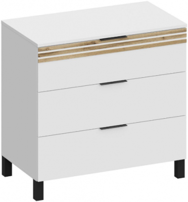 Комод 3 ящика КМ-4101, Белый/Профиль МДФ Дуб вотан