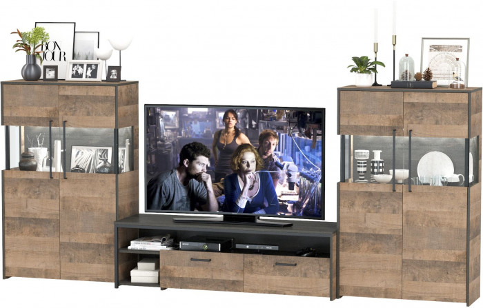 Трувор Гостиная 068, цвет дуб гранж песочный/интра, ШхГхВ 321,4х45,4х135,3 см., универсальная сборка