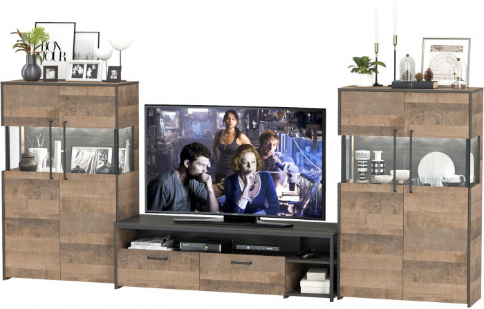 Трувор Гостиная 068, цвет дуб гранж песочный/интра, ШхГхВ 321,4х45,4х135,3 см., универсальная сборка