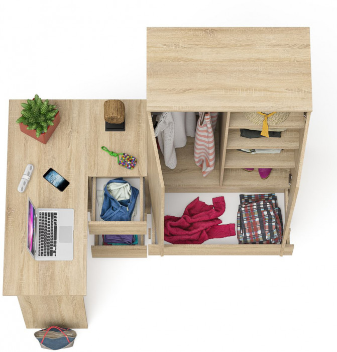 Мори Стол компьютерный МС-16 правый + Шкаф МШ900.1, цвет дуб сонома, ШхГхВ 214,8х84,9х179,6 см., выдвижные ящики справа, НЕ универсальная сборка