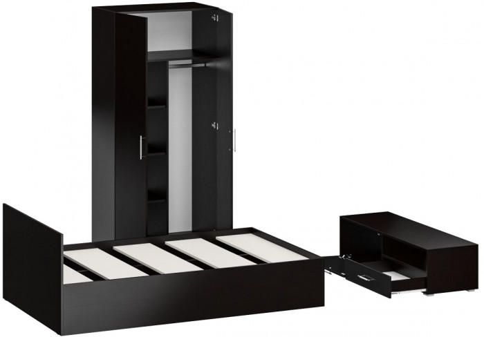 Спальня Стандарт 3-1200, венге/фасады ТВ тумбы МДФ чёрный глянец