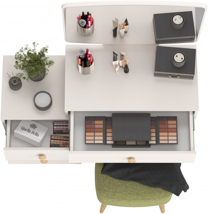 Афина Спальня 4-25901М1к.с. Трюмо + Банкетка 6-5135ТКШзел Полли, кашемир серый/ткань зелёная