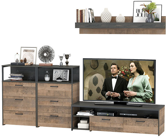 Трувор 13.70 Тумба под ТВ + 13.307.02 Комод + 13.307.02Комод + 15.60 Полка, дуб гранж песочный/интра