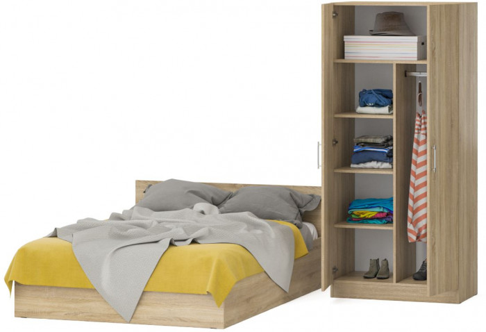 Кровать 1400 + Шкаф 2-х створчатый Стандарт, дуб сонома