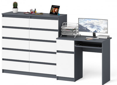 Мори компьютерный стол МС-1 левый + Комод МК1200.10, графит/белый