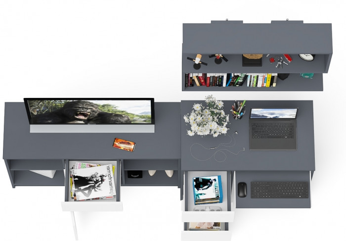 Мори компьютерный стол МС-6 левый + Тумба МТВ1204.1 + Полка 900, графит/белый