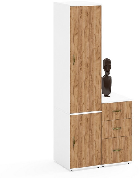 Лидер-8 Пенал МД 23Б + Тумба МД 3.16, цвет белый шагрень/крафт золото, ШхГхВ 80х50х190 см., универсальная сборка