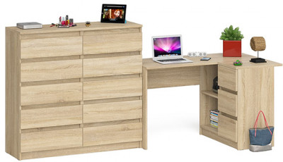 Мори Стол компьютерный МС-16 правый + Комод МК1200.10, цвет дуб сонома, ШхГхВ 244,8х84,9х115 см., выдвижные ящики справа, НЕ универсальная сборка
