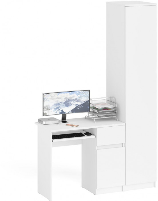 Мори компьютерный стол МС-1 правый + Пенал МШ400.1, белый