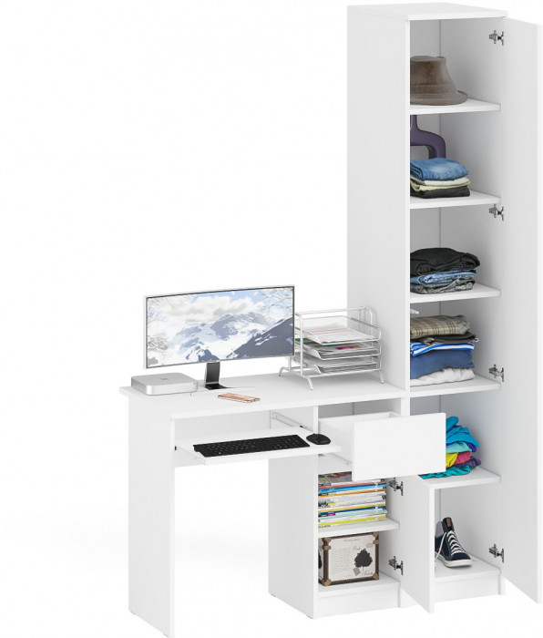 Мори компьютерный стол МС-1 правый + Пенал МШ400.1, белый