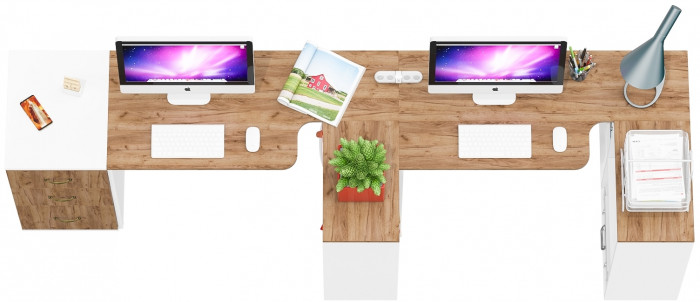 Лидер-8 Стол + Стол + Тумба МД 3.16, цвет белый шагрень/крафт золото, ШхГхВ 370х50/30х75 см. или 230х50/120х75 см., НЕ универсальная сборка