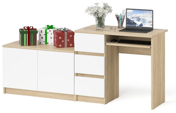 Мори Стол компьютерный МС-6 левый + Тумба МА900.1, цвет дуб сонома/белый, ШхГхВ 180,4х50,4х76,6 см., выдвижные ящики слева, НЕ универсальная сборка