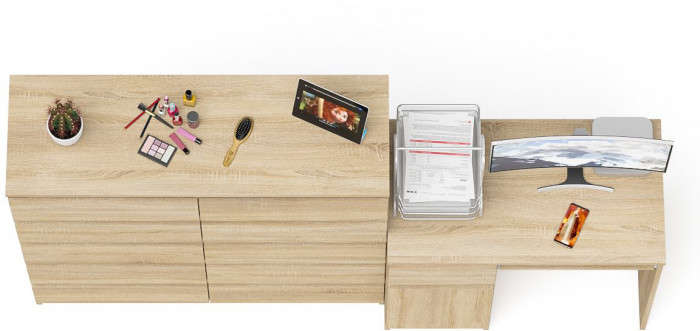 Мори компьютерный стол МС-1 левый + Комод МК1200.10, дуб сонома