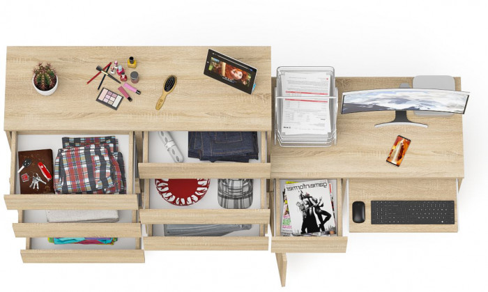 Мори компьютерный стол МС-1 левый + Комод МК1200.10, дуб сонома