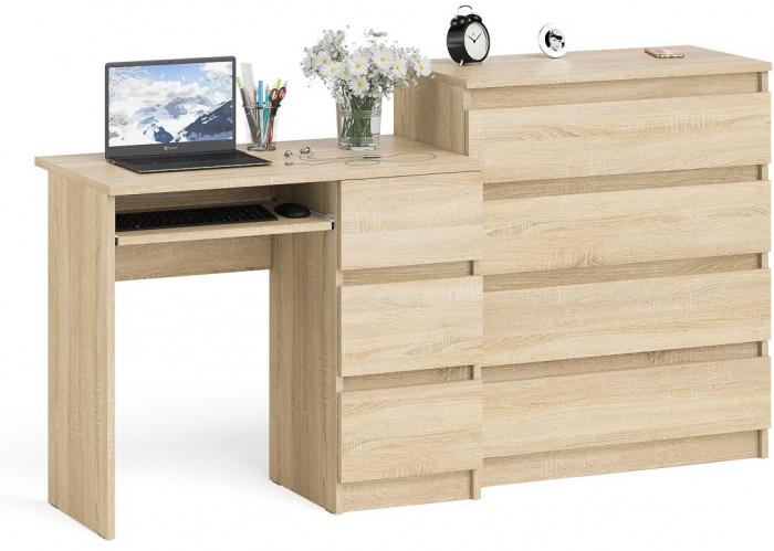 Мори компьютерный стол МС-6 правый + Комод МК800.4, дуб сонома