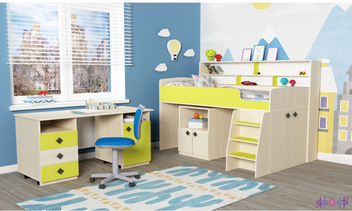 Кровать-чердак Малыш 5 (Дуб молочный/Дуб молочный)