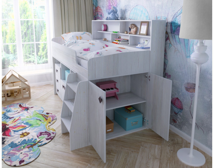 Кровать-чердак Малыш 5 (Дуб молочный/Дуб молочный)