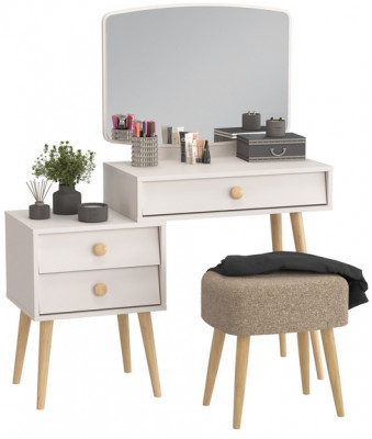 Афина Спальня 4-25901М1к.с. Трюмо + Банкетка 6-5135ТКШкор Полли, кашемир серый/ткань коричневая