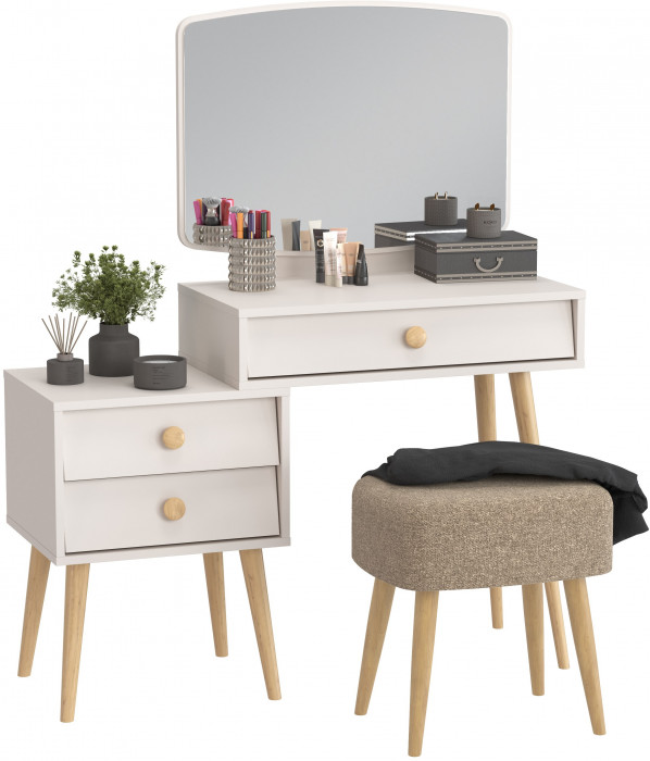 Афина Спальня 4-25901М1к.с. Трюмо + Банкетка 6-5135ТКШкор Полли, кашемир серый/ткань коричневая