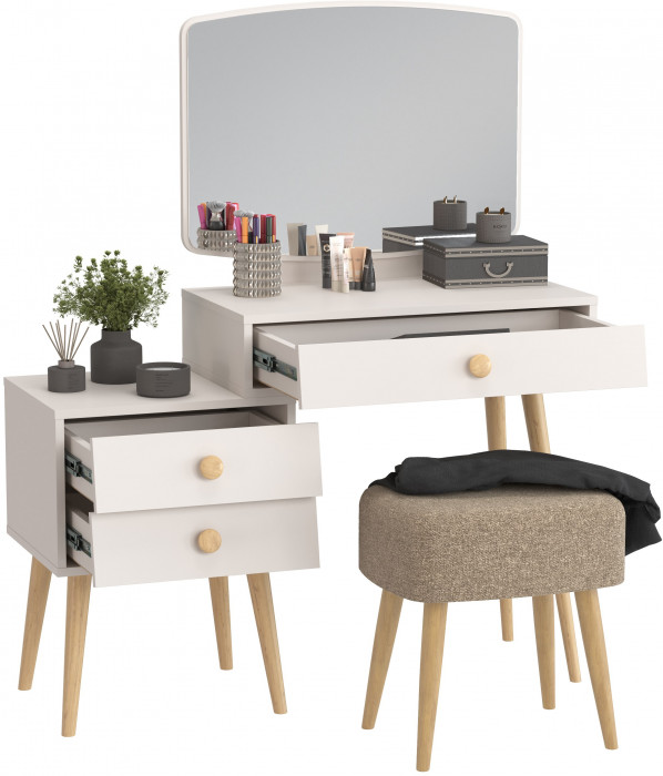 Афина Спальня 4-25901М1к.с. Трюмо + Банкетка 6-5135ТКШкор Полли, кашемир серый/ткань коричневая