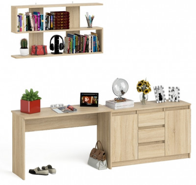 Мори Стол письменный МСП1200.1 + Комод МК1200.3 + Полка 1200, цвет дуб сонома, ШхГхВ 240,8х50х209,6 см., универсальная сборка
