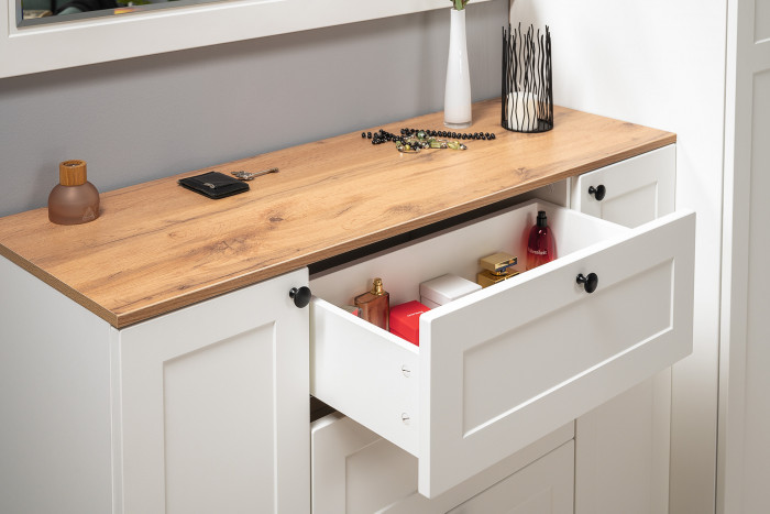 Остин Прихожая 57, цвет белый шагрень/дуб крафт золотой, ШхГхВ 240х54,3х229,6 см., универсальная сборка