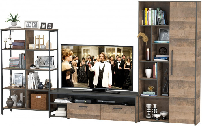 Трувор Гостиная 072, цвет дуб гранж песочный/интра, ШхГхВ 332,8х45,4х194,2 см., универсальная сборка