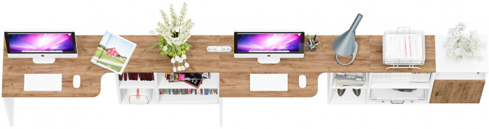 Лидер-8 Стол + Стол + Тумба МД 3.19, цвет белый шагрень/крафт золото, ШхГхВ 370х50/30х75 см. или 230х50/120х75 см., НЕ универсальная сборка