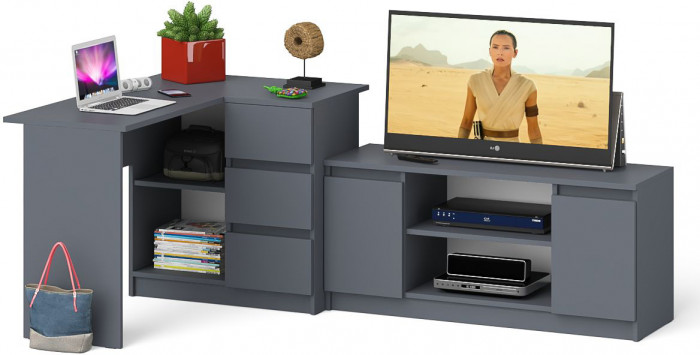 Мори компьютерный стол МС-16 правый + Тумба МТВ1200.1, графит