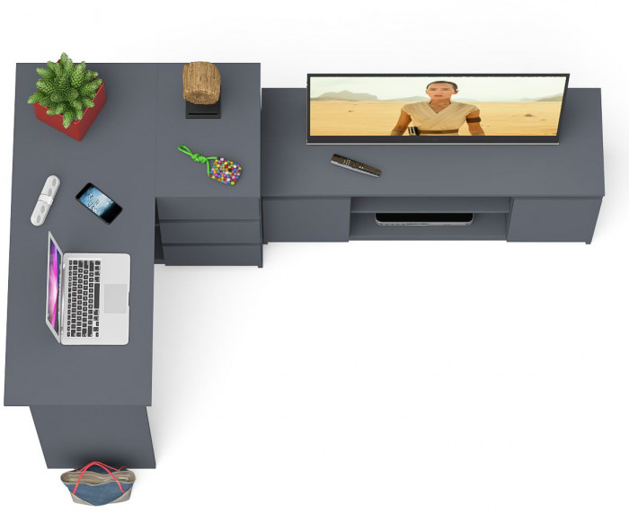 Мори компьютерный стол МС-16 правый + Тумба МТВ1200.1, графит