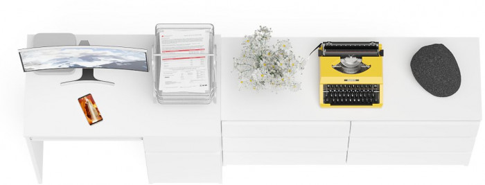 Мори Стол компьютерный МС-1 правый + Комод МК1200.6, цвет белый, ШхГхВ 210,4х50х76,6 см., выдвижной ящик справа, НЕ универсальная сборка