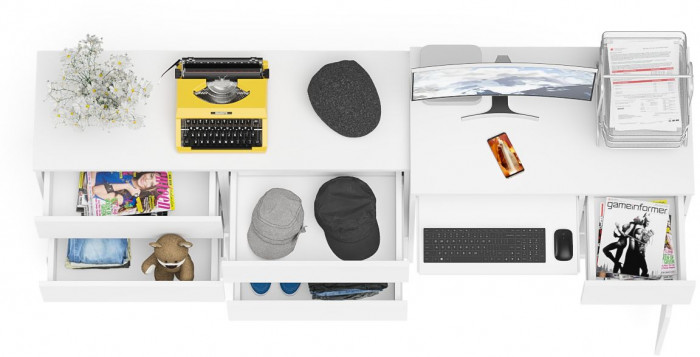 Мори Стол компьютерный МС-1 правый + Комод МК1200.6, цвет белый, ШхГхВ 210,4х50х76,6 см., выдвижной ящик справа, НЕ универсальная сборка