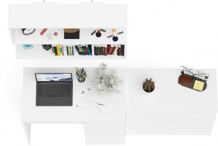 Мори Стол компьютерный МС-6 правый + Комод МК800.1 + Полка 900, цвет белый, ШхГхВ 170,4х50х209,6 см., НЕ универсальная сборка