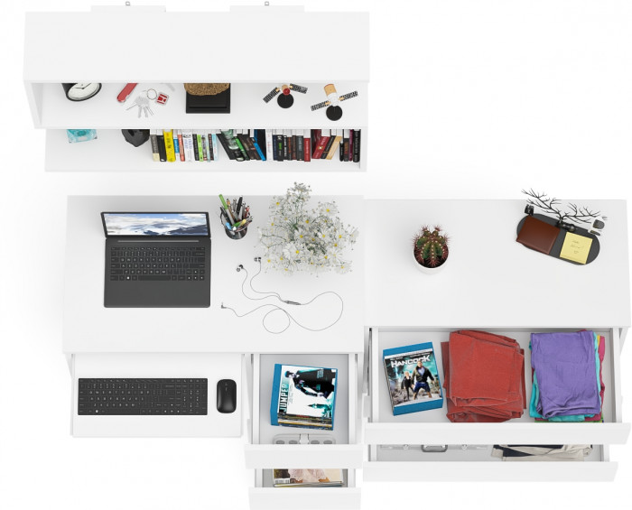 Мори Стол компьютерный МС-6 правый + Комод МК800.1 + Полка 900, цвет белый, ШхГхВ 170,4х50х209,6 см., НЕ универсальная сборка