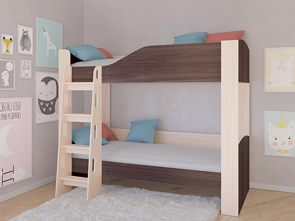 Кровать двухъярусная АСТРА 2 Дуб молочный/Дуб Шамони без ящика