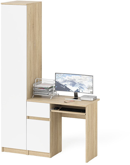 Мори компьютерный стол МС-1 левый + Пенал МШ400.1, дуб сонома/белый