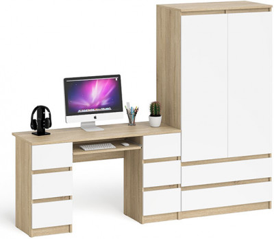 Мори компьютерный стол МС-2 + Шкаф МШ900.1, дуб сонома/белый