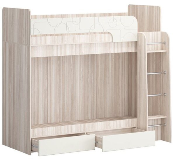 Двухъярусная кровать Бемби МДФ NEW, ясень (Белый глянец, Ясень шимо светлый)