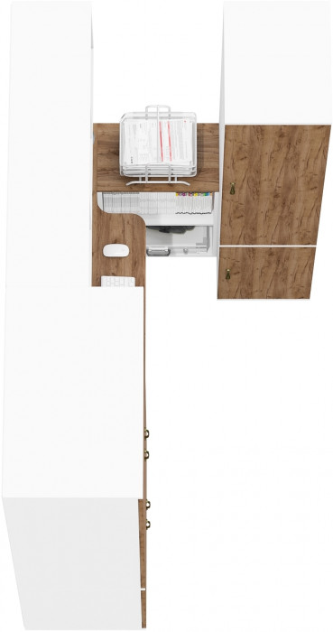 Лидер-8 Шкаф МД 19Б + Стол + Полка + Пенал 23Б, цвет белый шагрень/крафт золото, ШхГхВ 285х50/37,5х75/190 или 195х120х75/190 см., НЕ ун.сб.