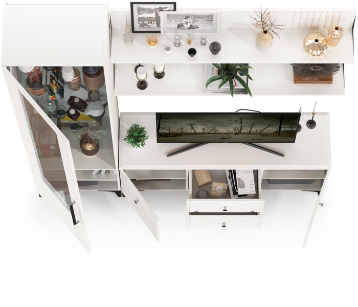 Валенсия Гостиная № 056, цвет ЛДСП белый шагрень/МДФ белый шагрень, ШхГхВ 188,1х38,3х225,2 см., универсальная сборка