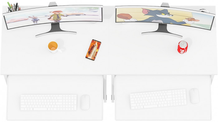 Два стола компьютерных С-МД-СК11-1, цвет белый шагрень, ШхГхВ 149,2х50х75 см., НЕ универсальная сборка